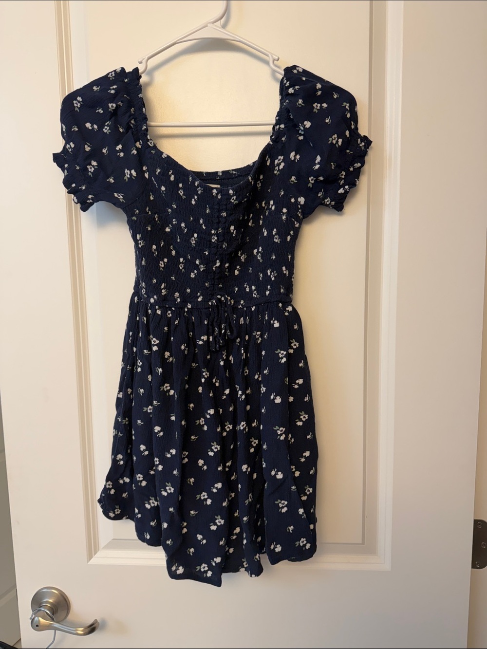 Hollister Navy Blue Floral Smocked Puff-Sleeve Romper